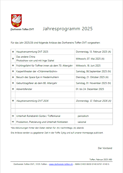 Jahresprogramm 2025